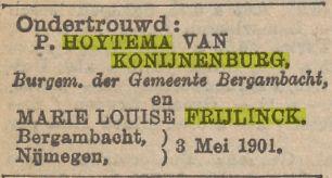 Betreft: Jacobus (Koos) Hoytema van Konijnenburg (19-2-1902 4-4-1974) Daar op Internet weinig bekend is over Jacobus Hoytema van Konijnenburg dienen onderstaande krantenknipsels enig beeld over hem