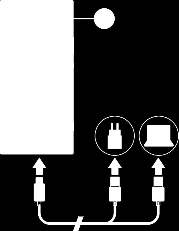 Het apparaat opladen 1 Steek een uiteinde van de USB-kabel in de lader (of in de USB-poort van een computer). 2 Steek het andere uiteinde van de kabel in de USB-poort van het apparaat.