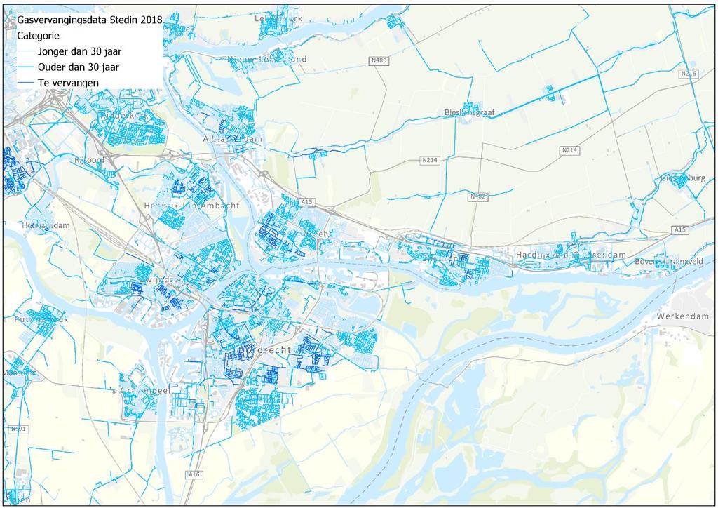 Bijlage D: Leeftijd gasnetten Op onderstaande kaart is te zien welke gasnetten vervangen moeten worden voor 2030.