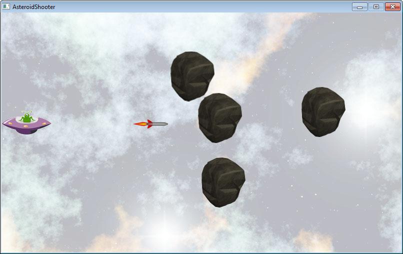 4. In het spel Asteroid Shooter is het de bedoeling om asteroïden kapot te schieten. Je bestuurt een ufo die altijd links in het scherm getekend wordt.