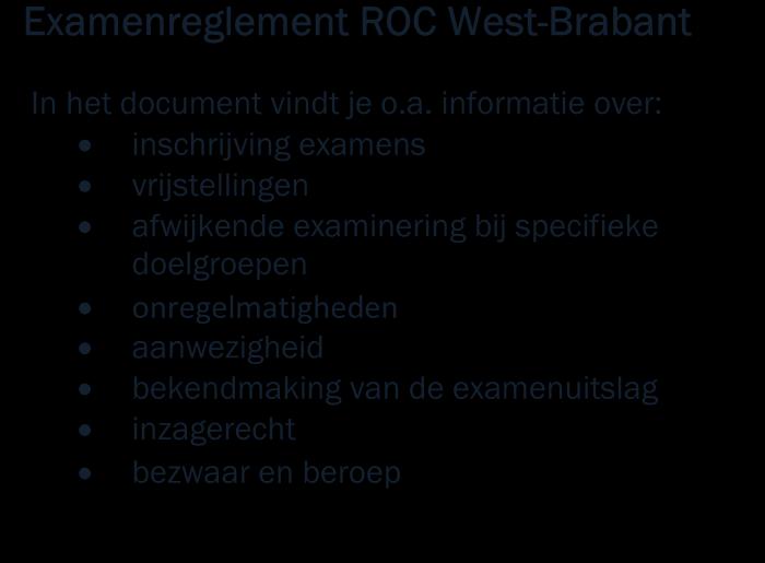 examenreglement van ROC- West-Brabant, het handboek examinering van het college en de aanvullende regels van de