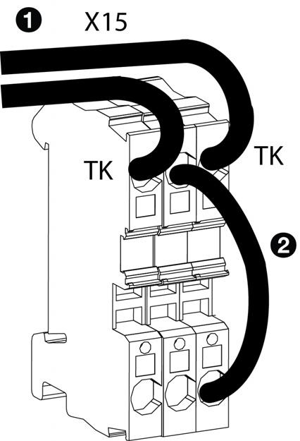 Sluit de alarmkabel aa op aasluitig X15 va het eerste toestel waar het alarmsigaal al op is aageslote (Auto of Basic master): - Verwijder de brug 2. - Sluit de kabel aa 3.