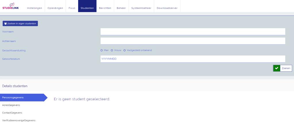 Mededelingen: Op deze tab worden de e-mails getoond die naar de student zijn gestuurd. Alleen de account e-mails worden niet getoond.