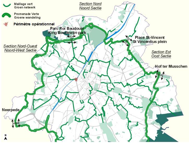 Figuur 15: Lokalisatie van het project binnen de context van het groene netwerk van het Brussels Hoofdstedelijk Gewest (Bron: Leefmilieu Brussel) 2.3.2 Bodem/ondergrond, grond- en oppervlaktewater 2.