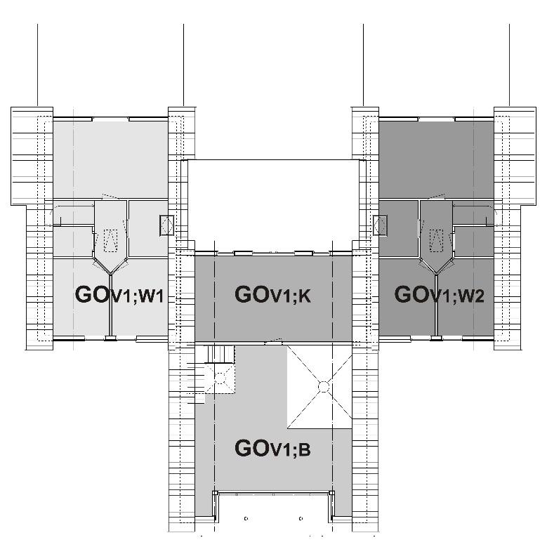 Gebruiksoppervlakken woning links GOBG;W2 begane grond: 121,82 m² GOV1;K 1 e verdieping: 40,75 m² GOV1;W2 1 e