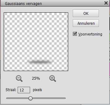 Ga dan naar Filter Vervagen Gaussiaans vervagen straal 12 pixels Dekking verminderen. 17.