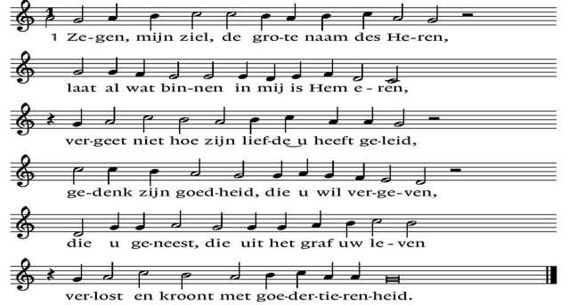 VOORBEREIDING Verwelkoming Intochtspsalm: Psalm 103: 1, 2, 3 103:2 Loof Hem, die zo met gaven u verzadigt, dat uw bestaan, met glorie begenadigd, gelijk een arend nieuw bevleugeld wordt.