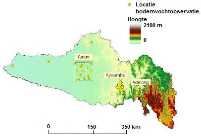 (b) Het bodemvochtmonitoringsnetwerk in het Murrumbidgee stroomgebied met de lokale topografie (Young et al., 2008). 3.