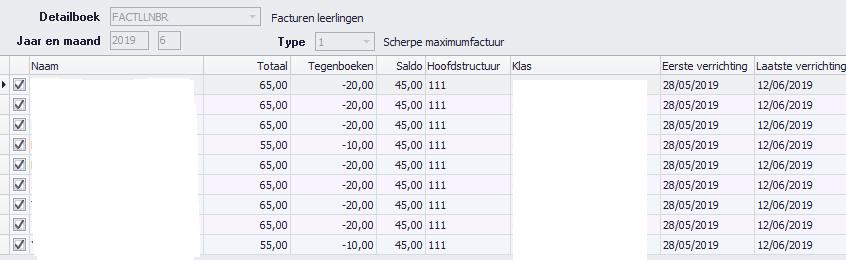 Volgende info wordt getoond o Naam leerling o Totaalbedrag dat zal worden aangerekend o Tegenboeken: het bedrag dat zal worden afgetrokken van de factuur wegens het overschrijden van het