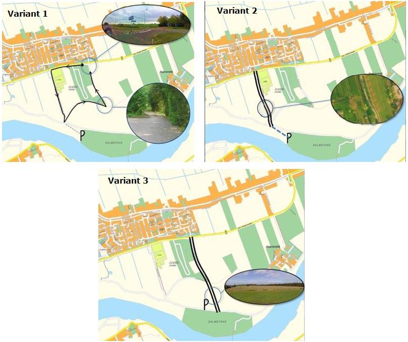 Figuur 4: Drie varianten om verkeerstoename op te vangen De uiteindelijke oplossing moet de mobiliteitstoets doorstaan van zowel gemeente Lopik als provincie Utrecht.