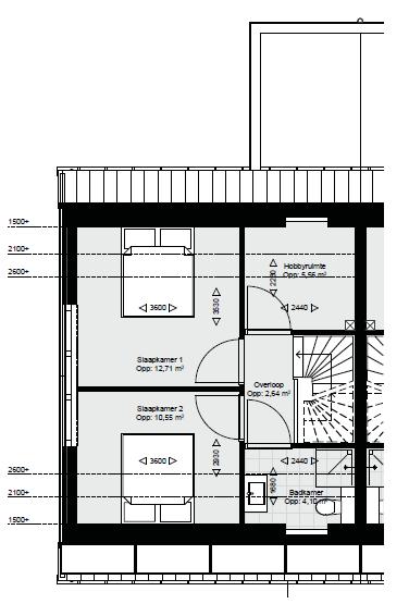 Gezinswoning met 3 slaapkamers: Eerste verdieping Indeling: Overloop, 3