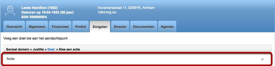 Klik vervolgens ook op Actie, zodat je later de concrete actie kunt noteren.