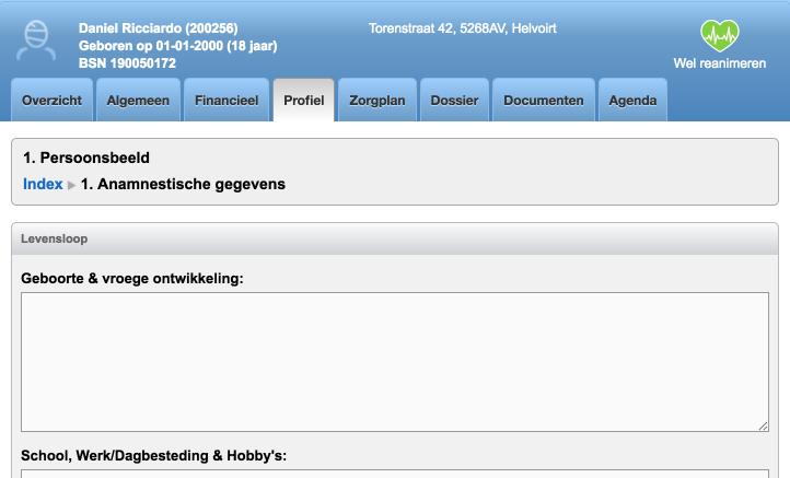 bijvoorbeeld '1. Persoonsbeeld', '2. Dit vind ik ervan' vragenlijst en '3. de risico inventarisatie' en. Selecteer de gewenste vragenlijst.