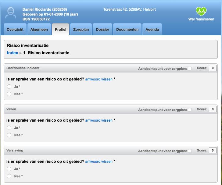 De risico inventarisatie bevat alle risico gebieden, waarop enkel met ja of nee geantwoord kan worden.
