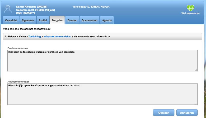 Gebruik het 'Doelcommentaar' om toe te lichten waarom er sprake is van een