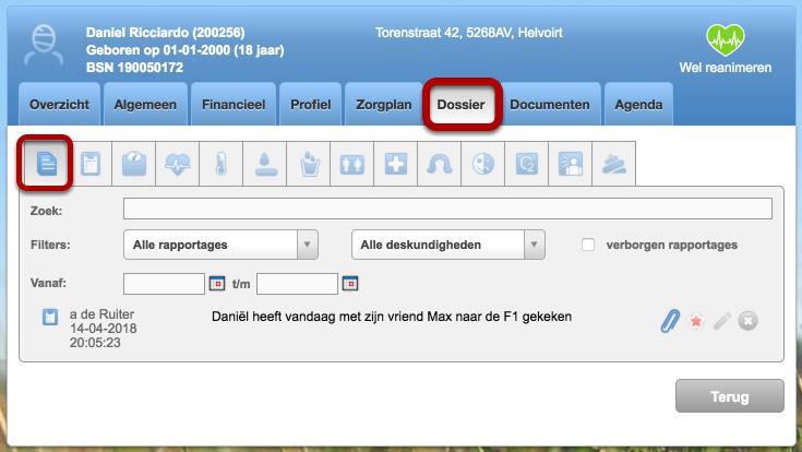9.2 Rapporteren - Vrije rapportage Vrije rapportages in Ons doe je onder het tabblad 'Dossier'.