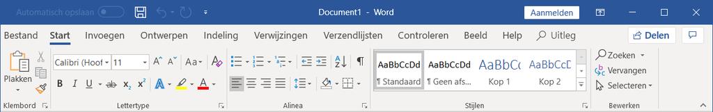 18 Computergids Word 2019, 2016 en Office 365 Op een monitor met een lagere resolutie 1280 beeldpunten breed ziet het lint er iets anders uit: Bij