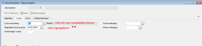 Ga vervolgens naar tabblad cyclus En vul de volgende velden in: ** Let op: Als het
