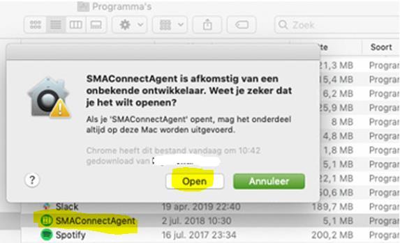 Dubbelklik nu op het icoontje van SMAConnectAgent in het Finder