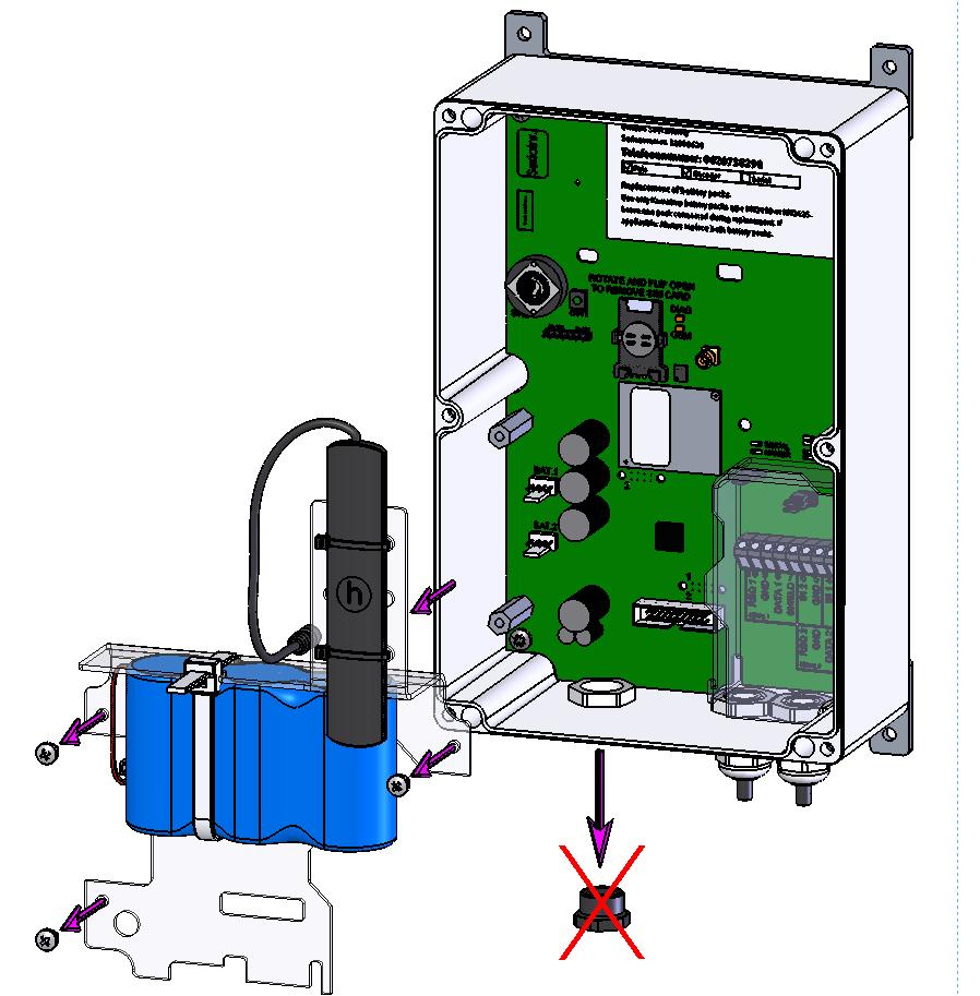 2 Verbreek de verbinding tussen batterijen en PCB door de batterijconnector(en) los te nemen (1).