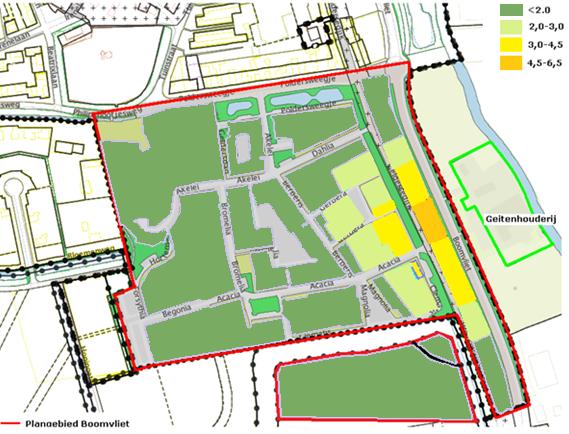 Figuur 4b: Feitelijke situatie In de huidige situatie wordt bij 50 geurgevoelige objecten niet voldaan aan de norm van 2 oue/m 3.