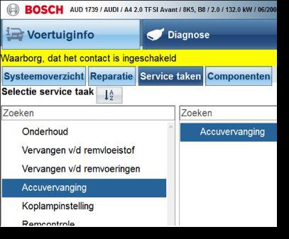 Accu voorbeeld 3: Ga in Bosch ESI/systeemtester naar de