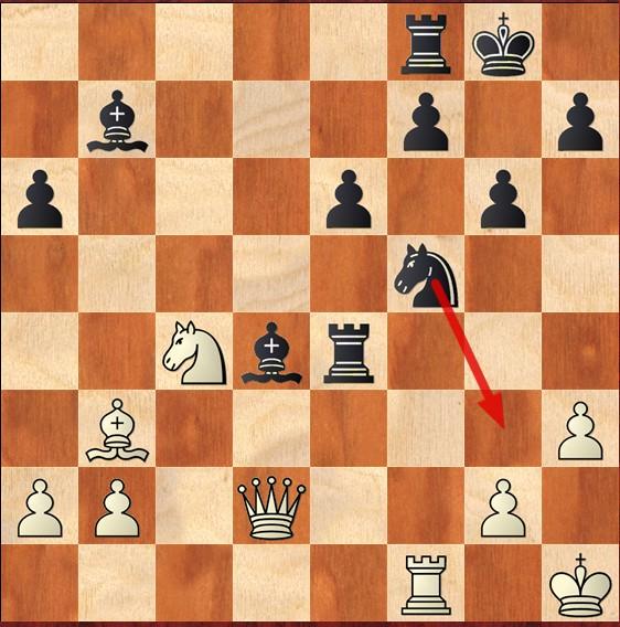25. Dd2 Pf5 26. T x Pf5 e x Tf5, (is Dick gek, nee want paard de6 geeft flink spel en compensatie) 27. Pd6 Le3 28.