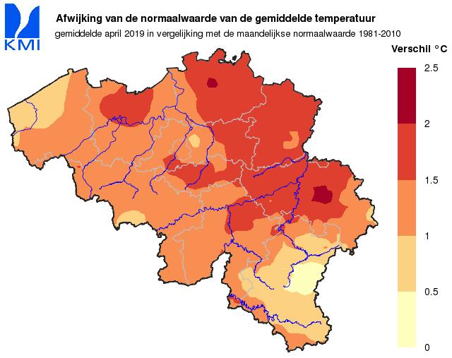 3. Klimatologisch overzicht voor België, april 219 Geografische