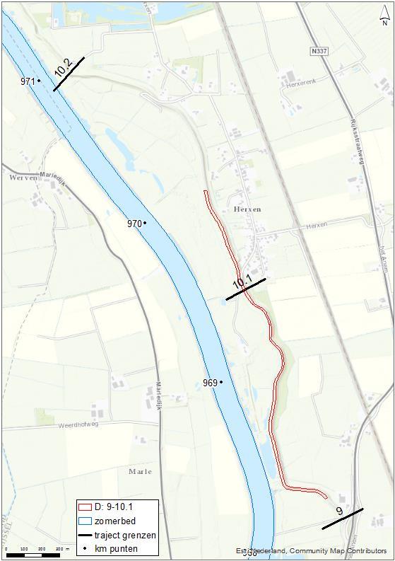 Afbeelding 5.7 Rivierwaartse as-verschuiving op deeltrajecten 9-10.1 Waterstandsverschil op de rivieras Afbeelding 5.