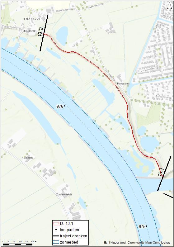 Afbeelding 5.16 Rivierwaartse as-verschuiving op deeltraject 13.1 Waterstandsverschil op de rivieras Afbeelding 5.