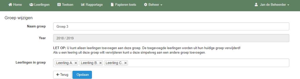 Hier kunt u de naam van de groep wijzigen.
