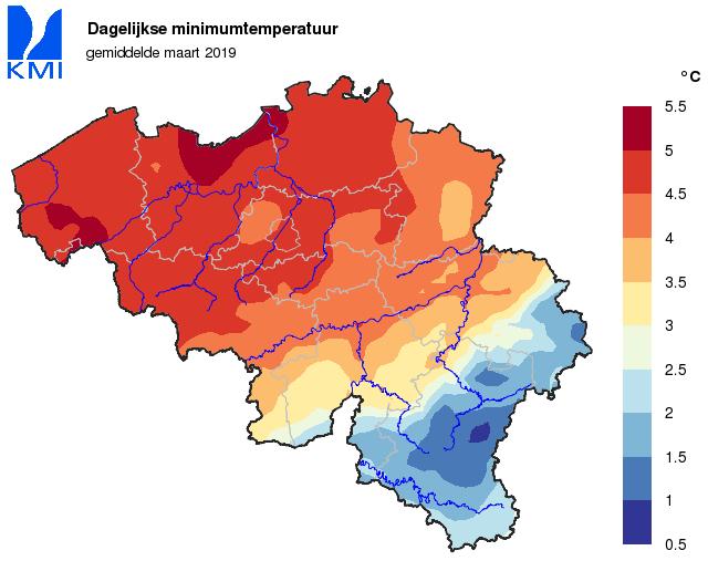 3. Klimatologisch overzicht voor België, maart 219 Geografische verdeling van