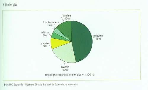Verdeling groenteareaal in openlucht en onder glas (2005) Met ruim 90% van het nationale areaal is de fruitteelt duidelijk een Vlaamse aangelegenheid.
