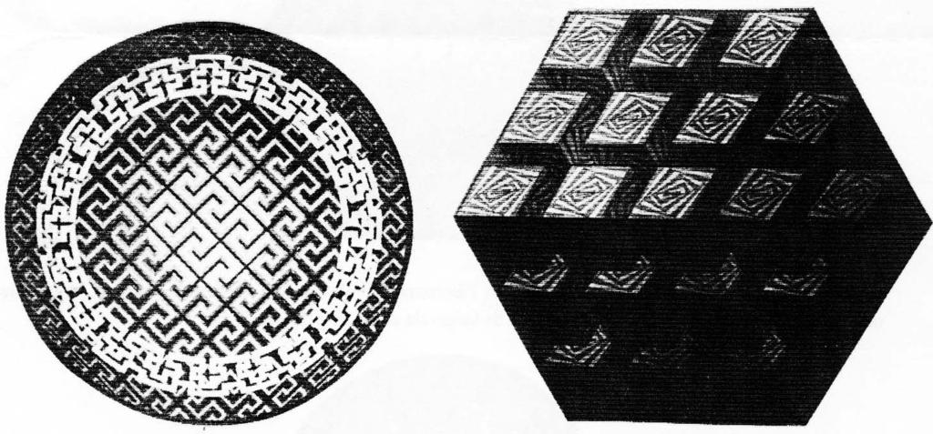 Tenslotte geven we hieronder nog een beeld van een grieks motief (linksonder, figuur 10) en een serie wentelende kwadraten nr 2 (rechtsonder, figuur 11).
