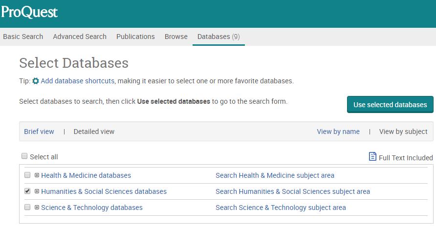 ProQuest: select database Selecteer databank by subject