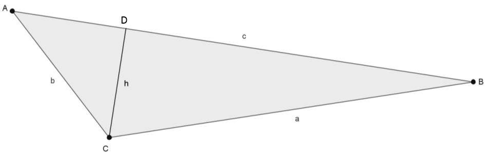 SINUSREGEL WILLEKEURIGE VLAKKE DRIEHOEK Gegeven: Een willekeurige driehoek ABC met zijden a, b en c en de hoogtelijn h uit C.