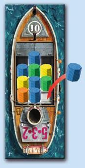 Kapotte vaten Zijn op dit opslagveld 1 of 2 kapotte vaten het opslagveld afgebeeld, dan moet de speler hetzelfde aantal van zijn vaten van de schepen nemen en voor zich neer leggen.