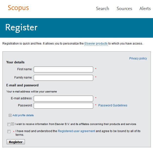 Scopus. Om dit te kunnen doen moet je eerst registreren. 3.