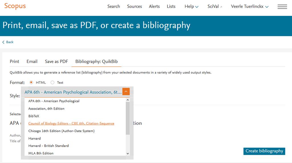 Bij de 3 puntjes, kan je Create bibliography aanduiden.