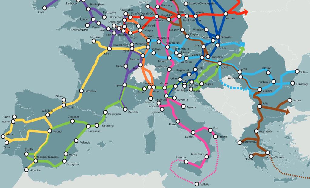 North Sea Port al op 2 (van 8) Europese corridors North Sea Port is een Core Port op NSMED (paars) en