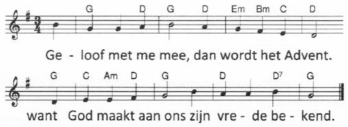 Projectlied voor de derde advent: Een oude profeet zingt vrolijk zijn lied: De Heer maakt een einde aan je verdriet. Zo gaan wij op weg, op met het licht. Op zoek naar een mooi en hoopvol bericht.