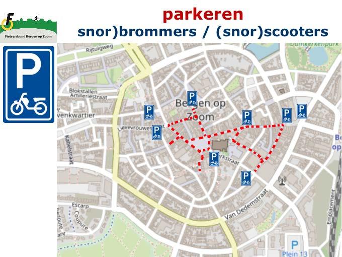 De parkeervoorzieningen voor snor)brommers / (snor)scooters moeten gesitueerd zijn aan de rand van het winkelgebied bij voorkeur gelegen bij de aanwezige fietsparkeervoorzieningen.