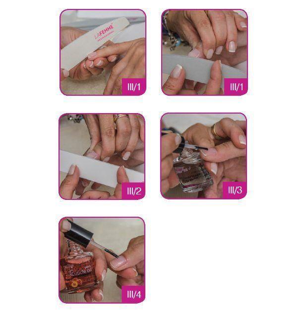 STAP 3 Eindvorm en polijsten 1. Gebruik om de nagel vorm te geven een Nagelvijl 180 grit 2.