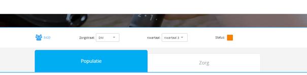 Praktijkpopulatie: dit is de populatie van uw praktijk Zorgstraat: geselecteerde zorgprogramma waarvoor u het dashboard bekijkt Kwartaal: geselecteerde kwartaal waarvoor u het ketenzorgdashboard