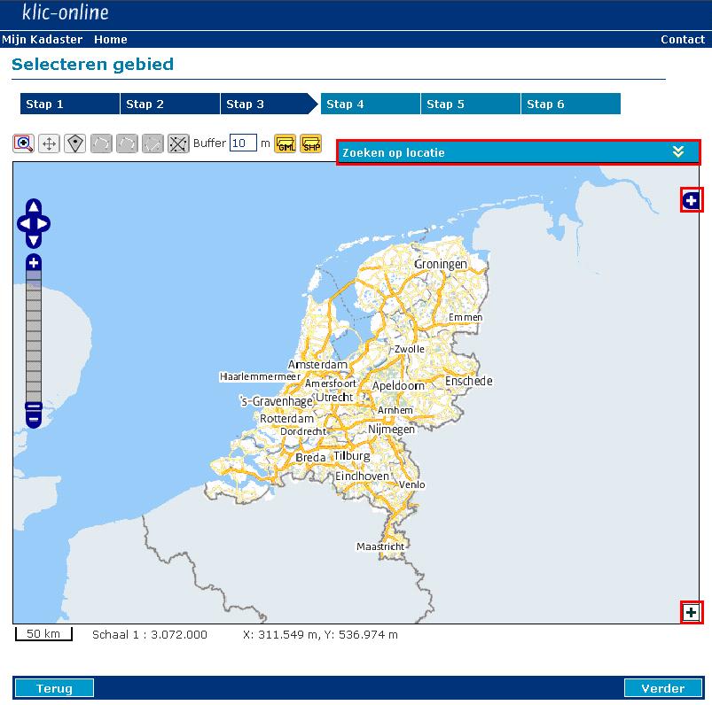 Klik op de button Verder om naar de volgende stap te gaan. 2.4 Stap 3: het intekenen van de polygoon U kunt nu het oriëntatiegebied intekenen op een kaart van Nederland.