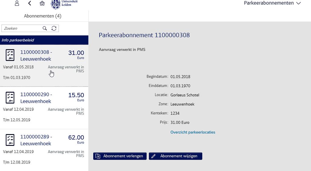 3. Parkeerabonnement verlengen Het is alleen mogelijk om een abonnement te verlengen als een parkeerabonnement binnen 1 maand afloopt.