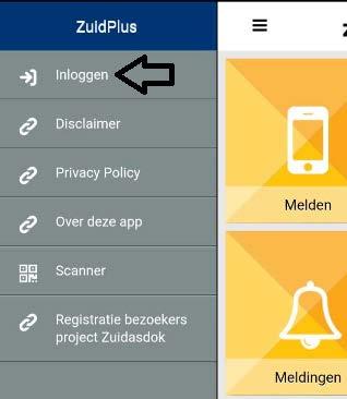 4. Inloggen account Het inloggen in de We Work Safe app gaat als volgt: 1. Klik op de menuknop linksboven (zie figuur 10). 2.