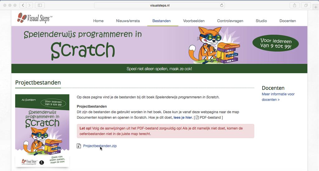 Je kunt nu verder gaan met de instructies in het boek. Op een Mac Start Safari Open de webpagina www.