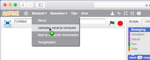 Sluit Finder Je opent een projectbestand als volgt in Scratch: Open de webpagina