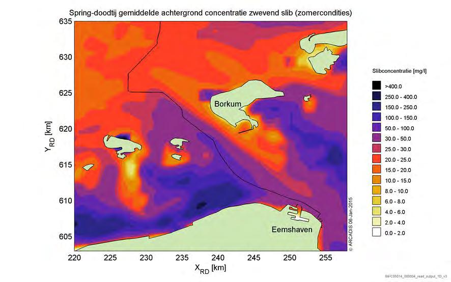 Soortbeschermingstoets Cobra cable Afbeelding 9: Achtergrondconcentratie zwevend slib zoals berekend in de vertroebelingsstudie (ARCADIS, 2015c). 5.3.